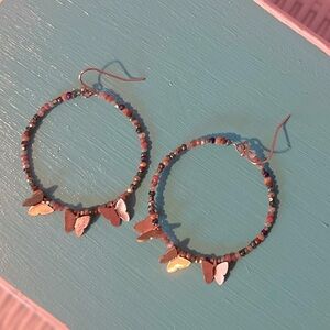 Multicolor butterfly hoop earring
